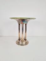 Art deco verzilverd metalen center piece glazen schaal '30, Ophalen of Verzenden