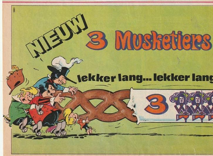Retro reclame 1974 3 Musketiers chocola nieuw lange reep, Verzamelen, Retro, Overige typen, Verzenden