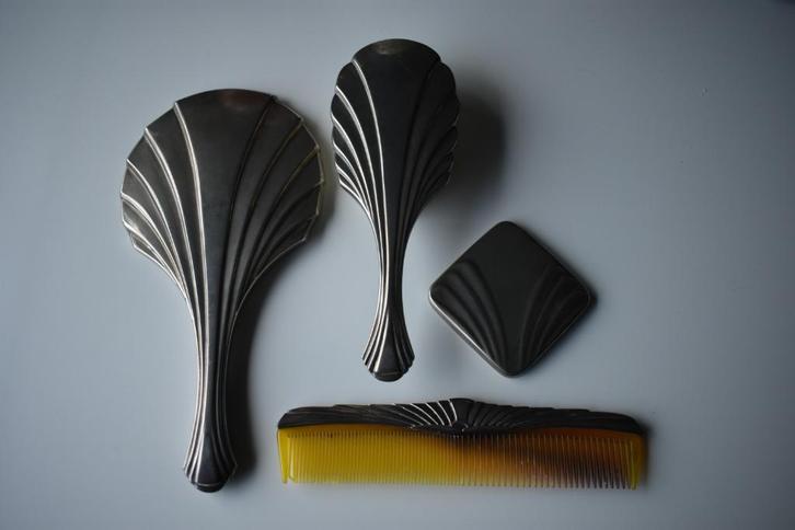 art deco kapstel spiegels kam borstel spiegel vintage retro, Antiek en Kunst, Antiek | Spiegels, Minder dan 50 cm, Ophalen of Verzenden