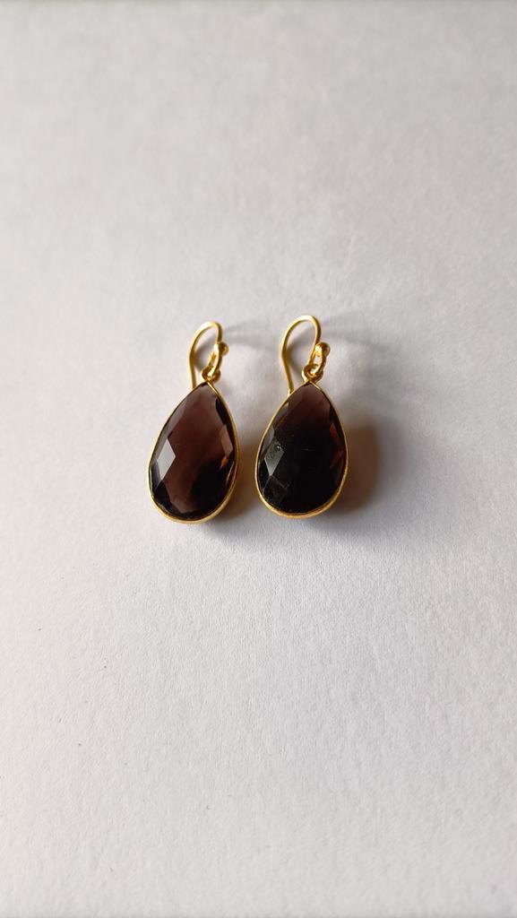 Fraaie zilver vergulde oorbellen met Rookkwarts, Sieraden, Tassen en Uiterlijk, Oorbellen, Nieuw, Hangers, Zilver, Goud, Met edelsteen