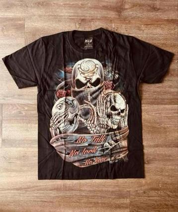 t-shirt, skull, no talk no look no hear, biker, rocker, man beschikbaar voor biedingen