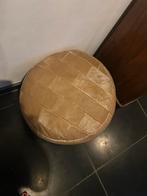 Vintage patchwork poef cognac leer leren retro, Rond, Leer, Ophalen of Verzenden, Zo goed als nieuw