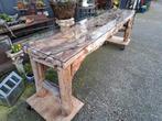 Unieke Teakhouten drijfhouten sidetable wandtafel, met glasp, Ophalen of Verzenden, Zo goed als nieuw
