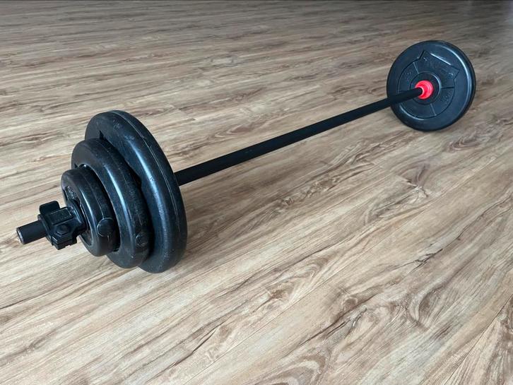 Body Pump set met halterstang, schijven en sluitingen, Sport en Fitness, Fitnessmaterialen, Gebruikt, Ophalen