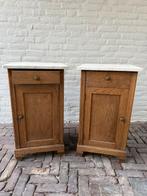 Eiken nachtkastjes met marmeren blad, Ophalen, Zo goed als nieuw, Minder dan 45 cm, 70 cm of meer