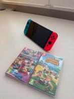 Nintendo Switch OLED Blauw Rood, Spelcomputers en Games, Spelcomputers | Nintendo Switch, Met games, Met 2 controllers, Zo goed als nieuw