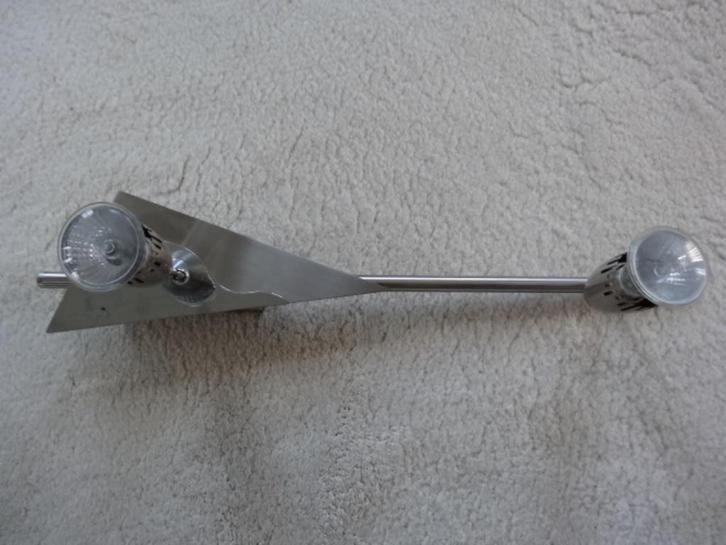 2 spots verstelbare rvs design lamp halogeen, Huis en Inrichting, Lampen | Spots, Zo goed als nieuw, Plafondspot of Wandspot, Metaal of Aluminium