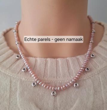 Elegant collier met roze zoetwaterparels en echt zilver slot beschikbaar voor biedingen