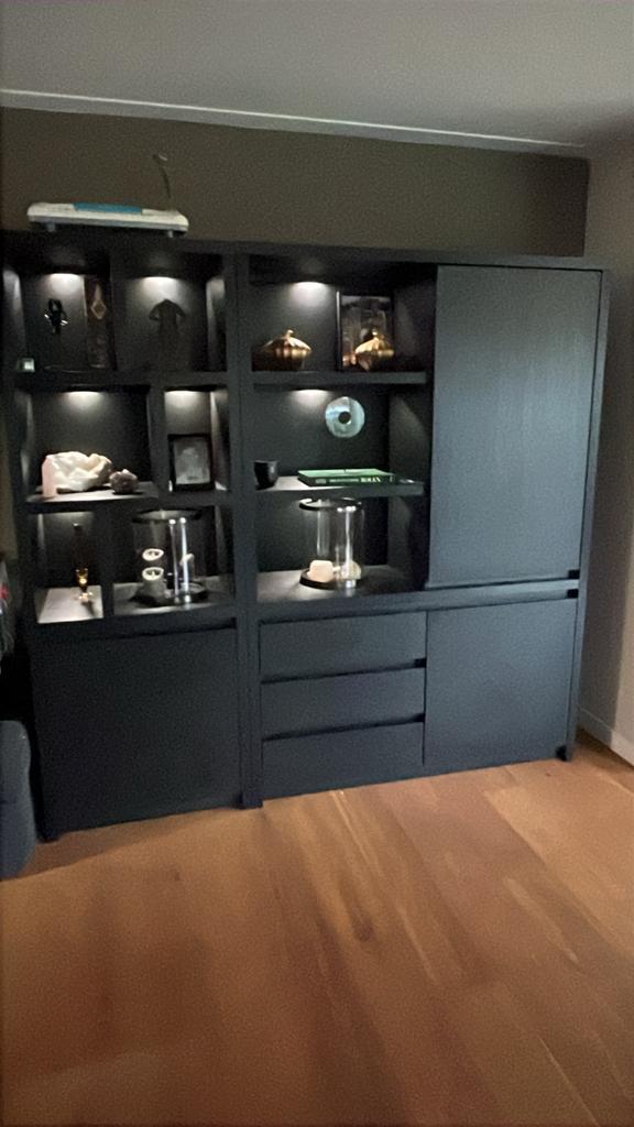 Twee Zwarte Vakkenkasten, Huis en Inrichting, Kasten | Buffetkasten, Zo goed als nieuw, 150 tot 200 cm, 100 tot 150 cm, 25 tot 50 cm