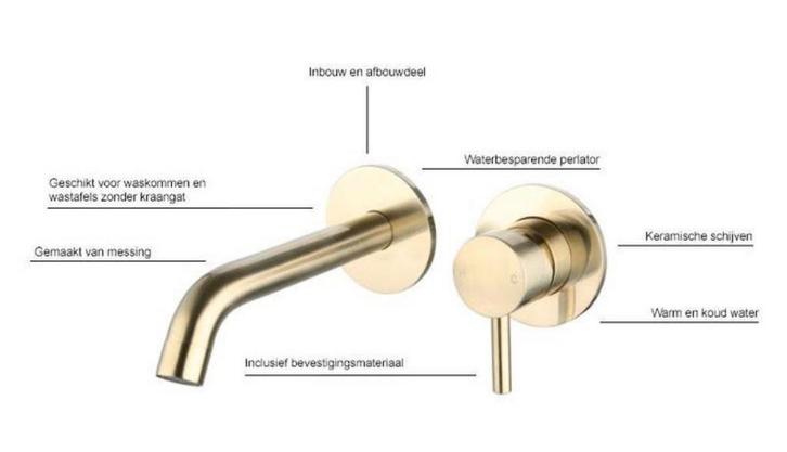 Gouden Inbouwkraan - 21cm, Doe-het-zelf en Verbouw, Sanitair, Nieuw, Ophalen of Verzenden