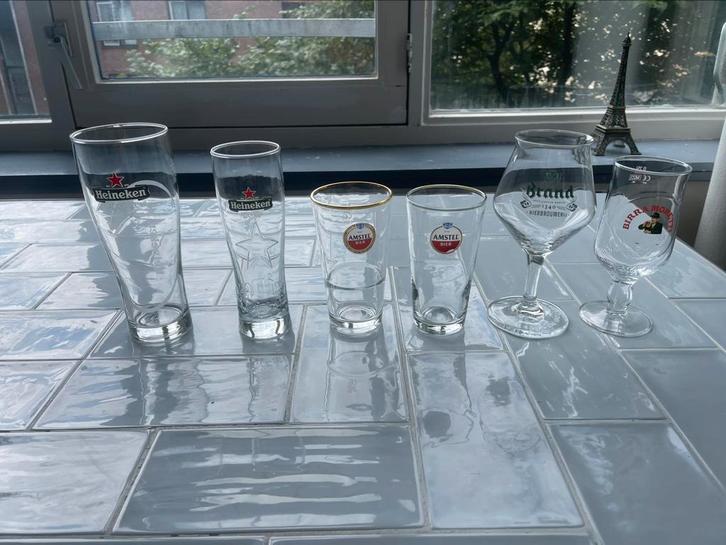 Set van 6 bierglazen–Heineken, Amstel, Brand, Birra Moretti, Verzamelen, Glas en Borrelglaasjes, Zo goed als nieuw, Bierglas, Ophalen