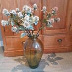 Glazen gele vaas met kunst bloemen vd spek, Overige kleuren, 50 tot 75 cm, Ophalen of Verzenden, Glas