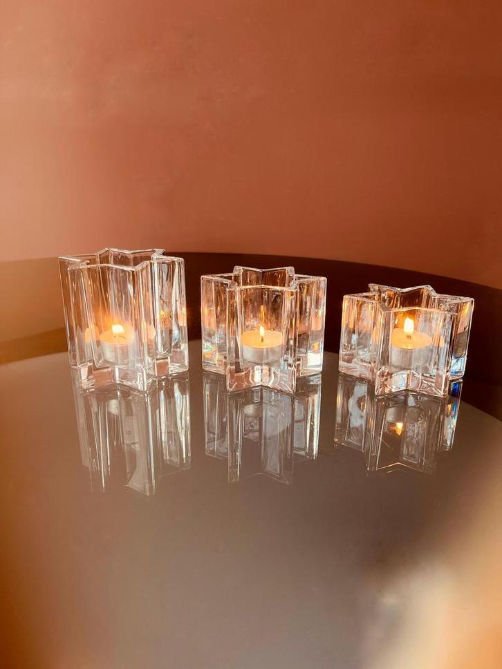 SET KRISTALLEN WAXINELICHTHOUDERS STELLA (ook verzenden), Diversen, Kerst, Zo goed als nieuw, Ophalen of Verzenden