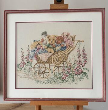 Handgeborduurd schilderij – Babykamer decoratie, 52x48cm beschikbaar voor biedingen