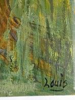 Landschap met een boom gesigneerd Louis olieverf schilderij, Verzenden, Overige thema's