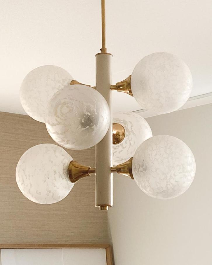 Kaiser Leuchten Hanglamp - 6 Glazen Bollen, Huis en Inrichting, Lampen | Hanglampen, Gebruikt, 50 tot 75 cm, Glas, Ophalen