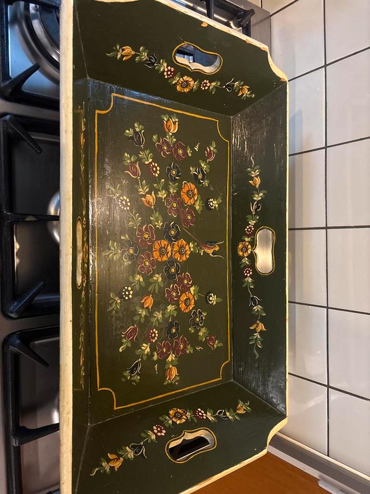 Vintage Houten Dienblad met Bloemmotief, Antiek en Kunst, Antiek | Schalen, Ophalen of Verzenden