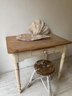 Oud Frans keuken tafeltje met lade, Ophalen, Gebruikt, 50 tot 100 cm, 25 tot 50 cm