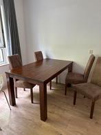 Echte Houten Eettafel met 4 Stoelen suède, Gebruikt, 100 tot 150 cm, Eikenhout, Ophalen of Verzenden