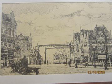 Mooie ets, gravure Rondom de Lage Erfbrug Rott. West beschikbaar voor biedingen