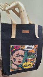 Frida Kahlo geïnspireerde zwarte canvas tas, NIEUW, RESTYLED, Ophalen of Verzenden, Nieuw, Zwart, Shopper