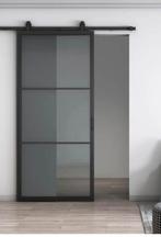 Zwarte stalen schuifdeur met rookglas en toebehoren, Ophalen, 80 tot 100 cm, 215 cm of meer, Binnendeur