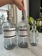 Zeepdispenser zeep glas met label 3x, Overige typen, Ophalen of Verzenden, Zo goed als nieuw