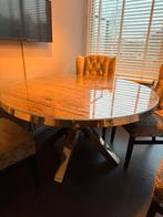 Rofra eetkamertafel 140 cm – glazen toplaag, Huis en Inrichting, Tafels | Eettafels, Ophalen, Rond, Zo goed als nieuw, 100 tot 150 cm