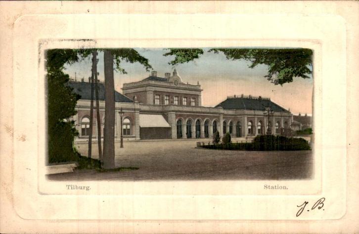 Tilburg - Station, Verzamelen, Ansichtkaarten | Nederland, Gelopen, Noord-Brabant, Voor 1920, Ophalen of Verzenden
