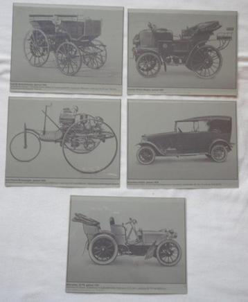 Set van 5 oude offset plaatjes met afbeeldingen oude auto’s. beschikbaar voor biedingen