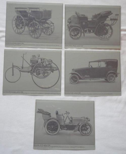 Set van 5 oude offset plaatjes met afbeeldingen oude auto’s., Verzamelen, Automerken, Motoren en Formule 1, Gebruikt, Auto's, Ophalen of Verzenden