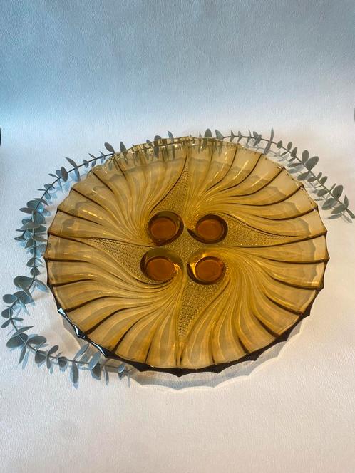 Amberkleurige Vintage Glazen Schaal Art Deco uit België, Antiek en Kunst, Antiek | Schalen, Ophalen of Verzenden