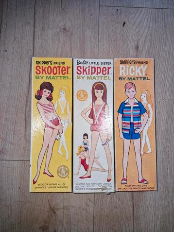 Vintage Mattel Skipper, Ricky & Scooter Poppen - Lege Dozen beschikbaar voor biedingen