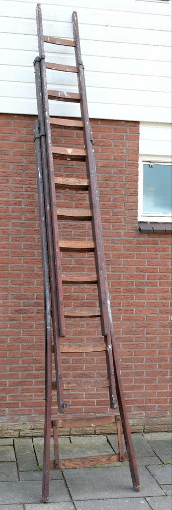 Ladder 3 delen hout Wienese, Doe-het-zelf en Verbouw, Ladders en Trappen, Gebruikt, 4 meter of meer, Ophalen of Verzenden