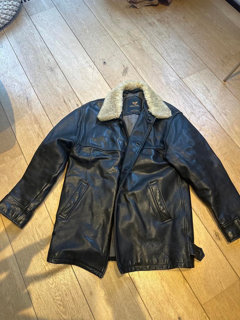 Classic Pall Mall dik lederen jas met bontkraag, maat L, Kleding | Heren, Jassen | Winter, Maat 52/54 (L), Zwart, Pall Mall, Ophalen of Verzenden