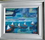 Gerrit Benner BNr "Bootjes op zee" olieverf op doek, Verzenden