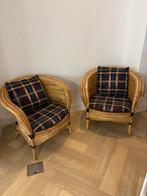 Twee prachtige bamboe stoelen met kussens, Ophalen, Zo goed als nieuw, 75 tot 100 cm, Riet of Rotan