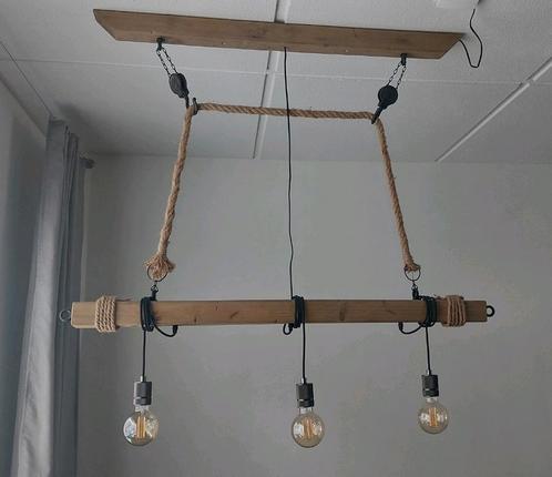 Industrieel Houten Hanglamp, Huis en Inrichting, Lampen | Hanglampen, Zo goed als nieuw, Ophalen