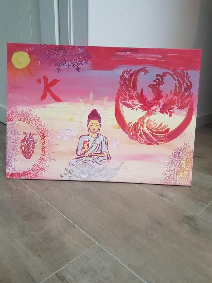 Schilderij, Yin in Yang acrylverf op canvas, Huis en Inrichting, Woonaccessoires | Wanddecoraties, Nieuw, Ophalen