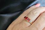 Gouden Vintage ring edelsteen granaat en diamant. 2025/355., ., Ophalen of Verzenden, Zo goed als nieuw, Met edelsteen