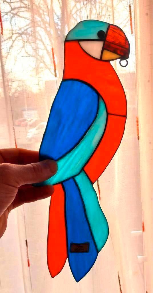 Vintage set glas-in-lood raamhanger, PAPAGAAI, Antiek en Kunst, Kunst | Overige Kunst, Ophalen of Verzenden