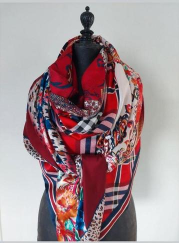 Shawl Omslagdoek Handmade Mucho Gusto style XL bordeaux rood beschikbaar voor biedingen