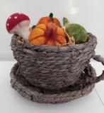 Mandje pompoenen van wol dmv naaldvilten, Hobby en Vrije tijd, Vilt, Ophalen of Verzenden, Nieuw, Versiering, Wolvilt