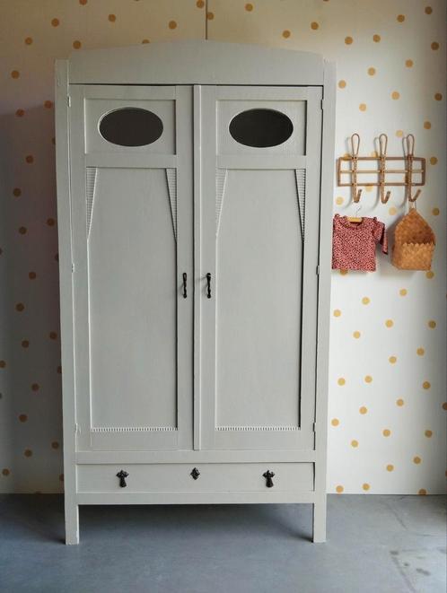 Vintage kledingkast / Art Deco linnenkast / hang-leg kast, Antiek en Kunst, Antiek | Meubels | Kasten, Ophalen of Verzenden