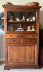 Teakhouten Landelijke gesloten buffetkast, Ophalen, 100 tot 150 cm, Glas, 150 tot 200 cm