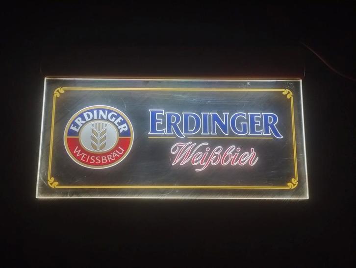 Erdinger wit bier verlicht reclamebord, Verzamelen, Biermerken, Gebruikt, Reclamebord, Plaat of Schild, Overige merken, Ophalen of Verzenden