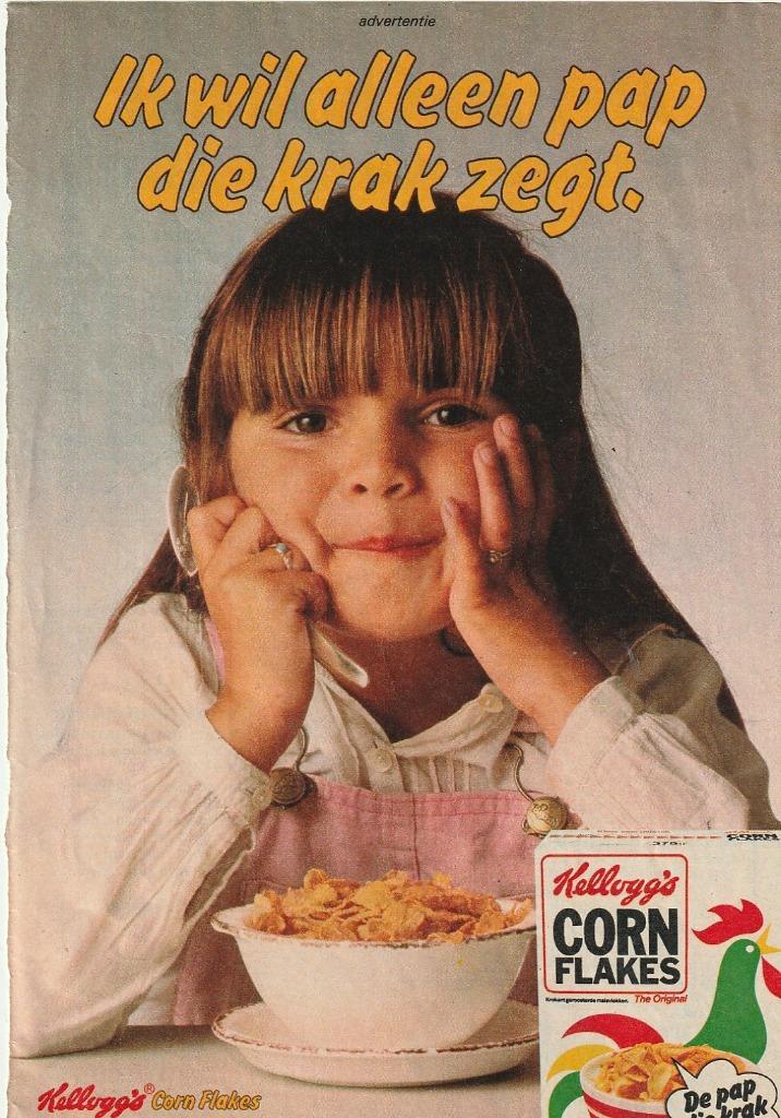 retro reclame 1980 Kellogg's Cornflakes de pap zegt krak, Verzamelen, Retro, Overige typen, Verzenden
