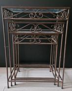 Heel leuk 3 delige brocante bijzettafel set, Huis en Inrichting, Tafels | Bijzettafels, Ophalen, Minder dan 55 cm, Gebruikt, Metaal of Aluminium