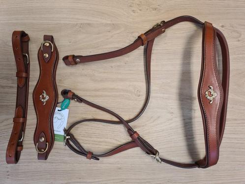 Marjoman hackamore bitlooshoofdstel COB bruin/goud, Dieren en Toebehoren, Paarden en Pony's | Hoofdstellen en Tuigage, Nieuw, Overige soorten