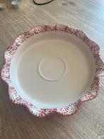 Taartschaal met ros -wit randje, Gebruikt, Porselein of Keramiek, Schaal, Rond